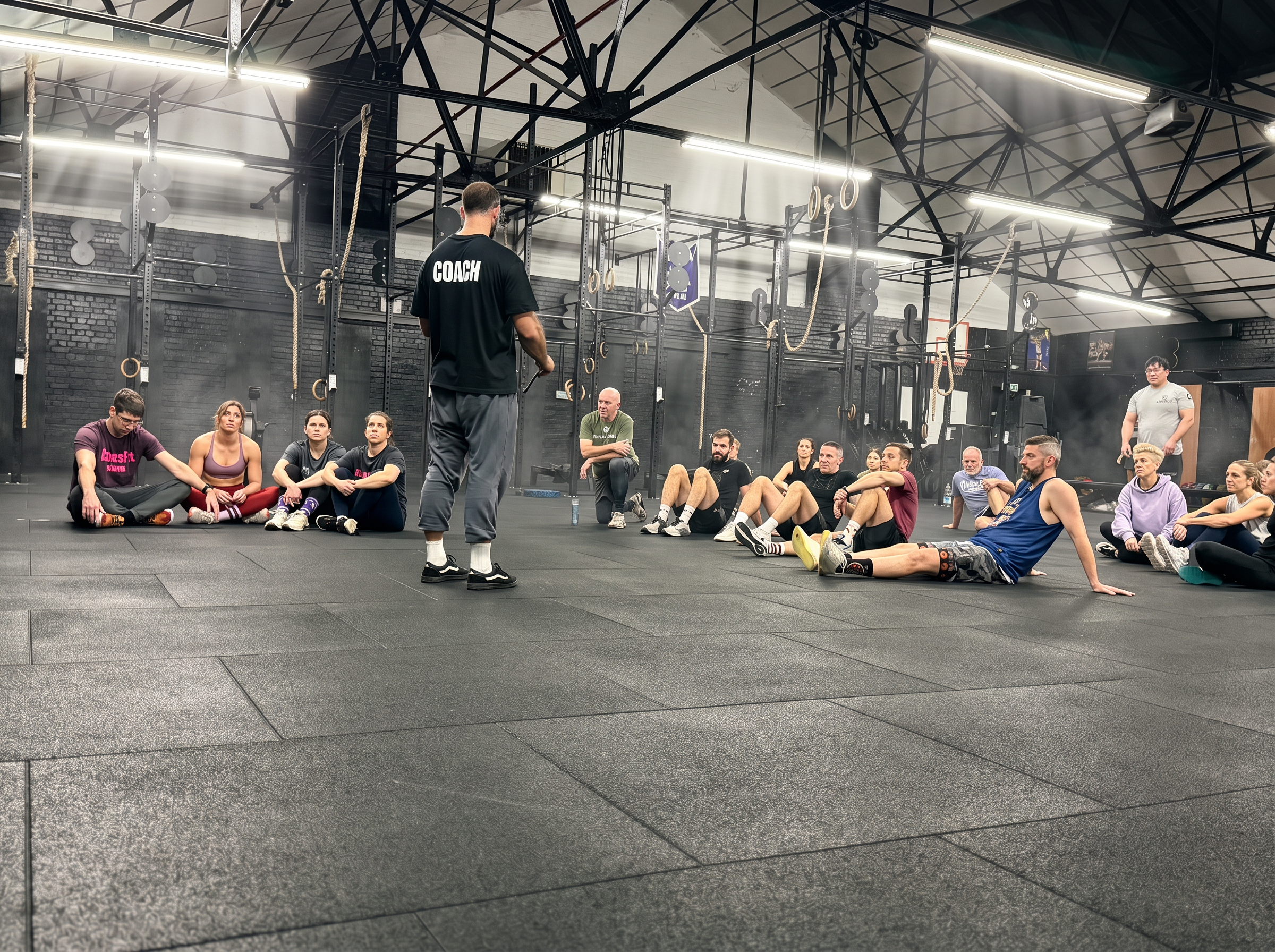 A CrossFit Lifeline coach briefing a class